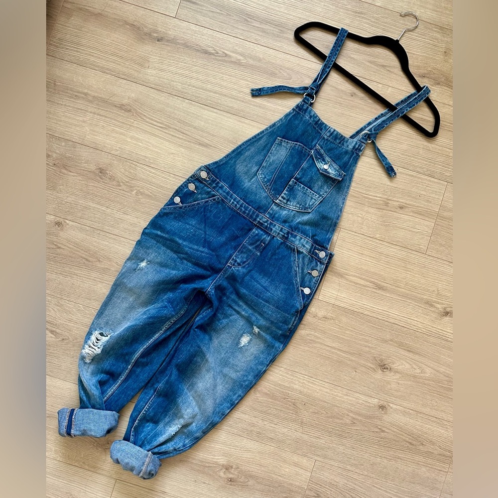 Zara Medium Blue Loose Fit Denim Overall Size M